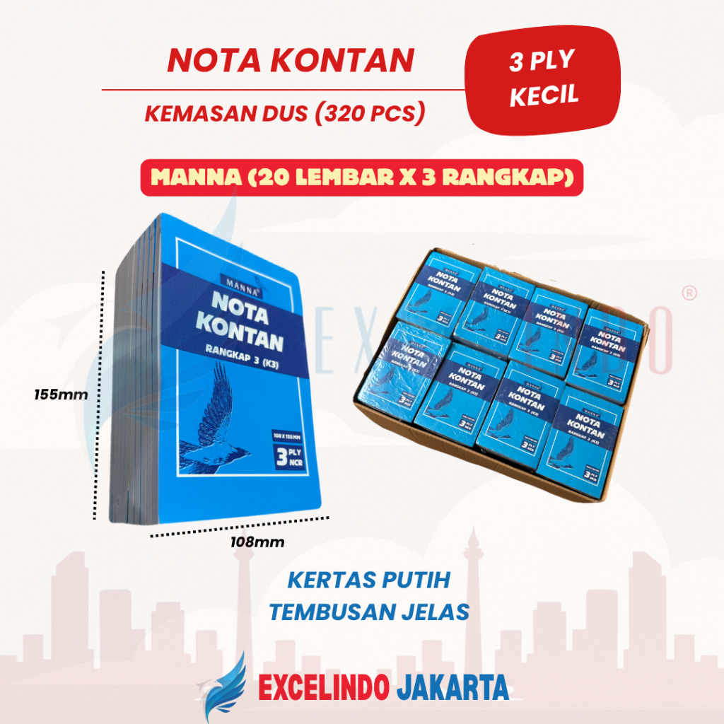 

(1 DUS/ISI 320 BUKU) Manna Buku Nota Kontan 3 ply NCR TEMBUSAN DIJAMIN JELAS (NOTA HARGA PABRIK)