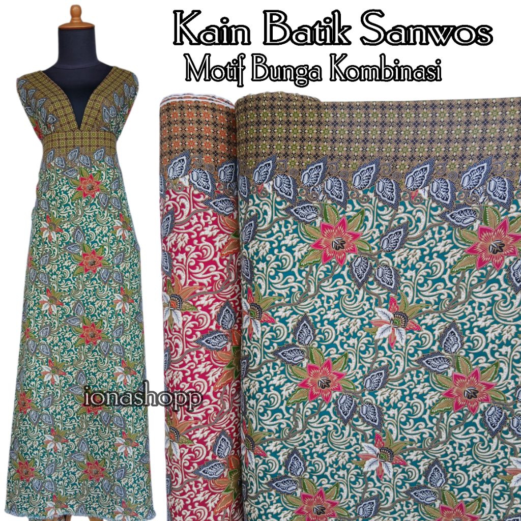 Kain Batik Sanwos Motif Bunga Kombinasi Lebar 115cm