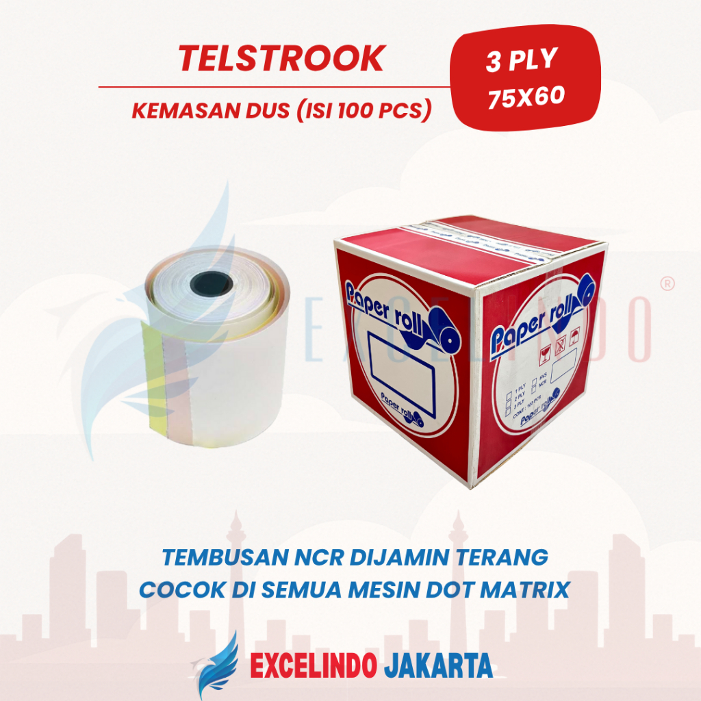 

(ISI 1 DUS/100 PCS) Telstruk / Kertas Struk / Kertas Kasir 3 ply NCR Dot Matrix 75x60 Excelindo