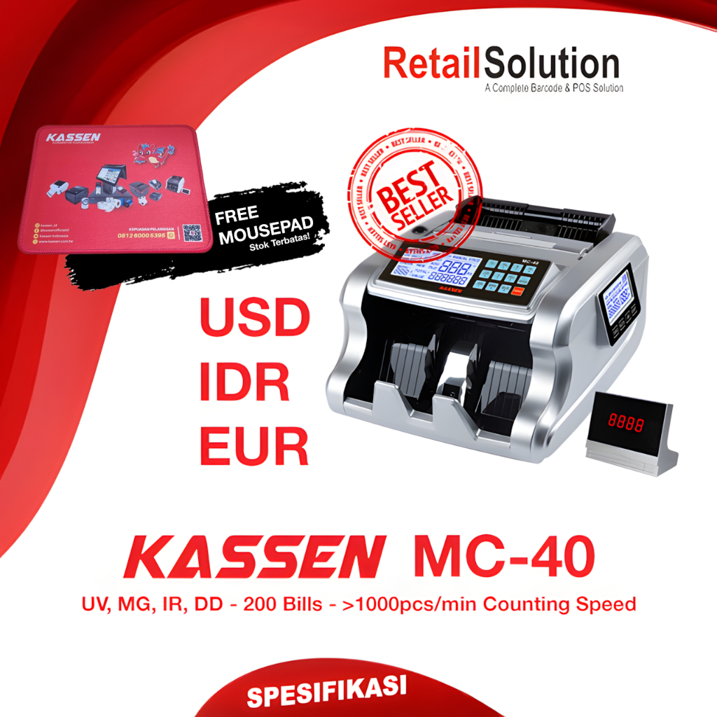 Mesin Penghitung Uang Money Counter Rupiah USD - Kassen MC40 / MC-40