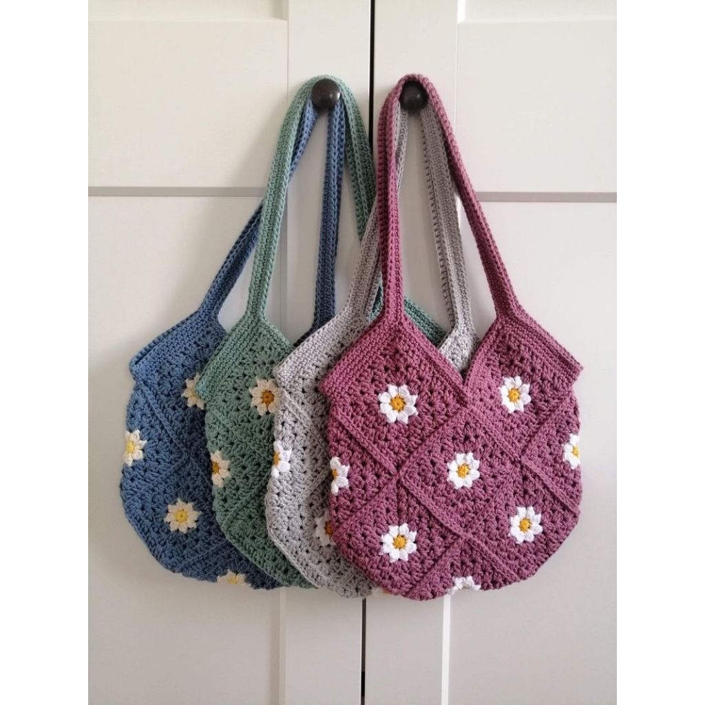 tas rajut aesthetic// tas cewe rajut bunga Sling bag daisy