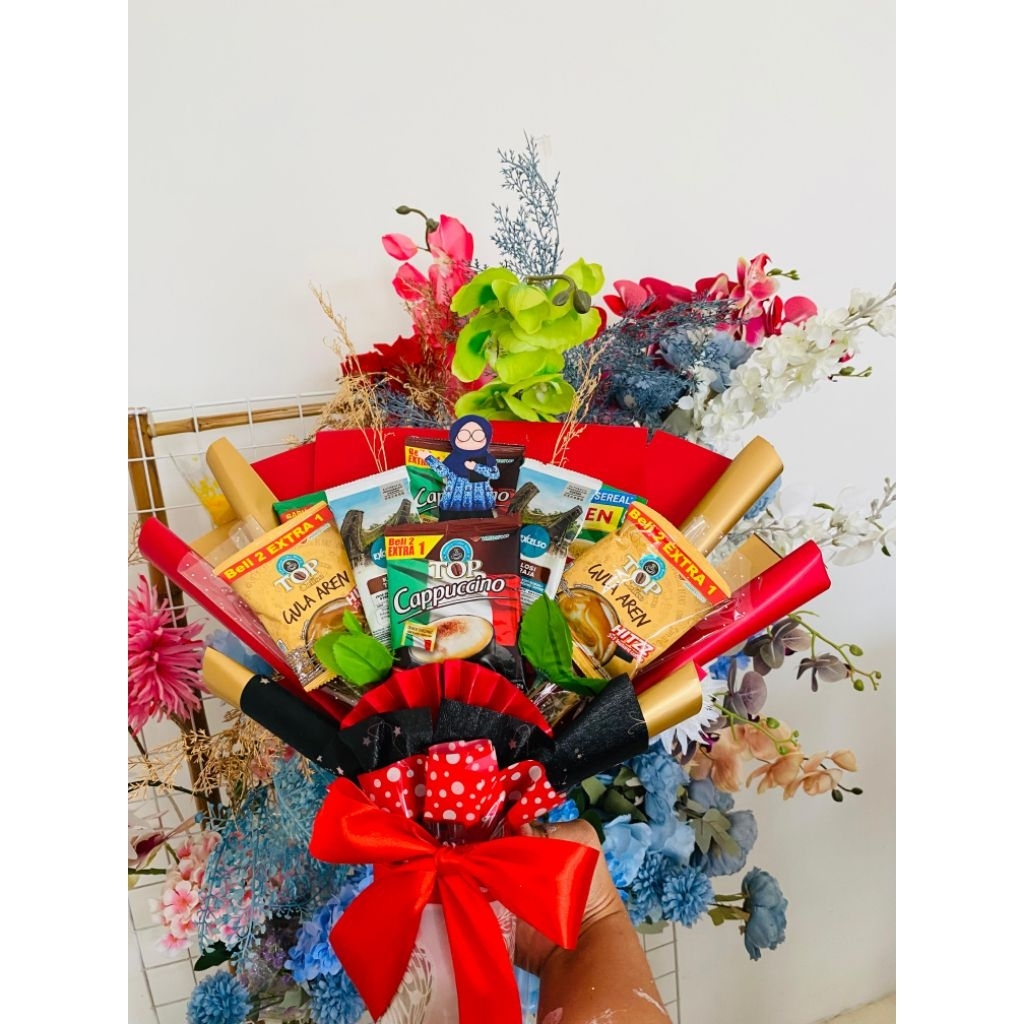 

buket kopi cocok untuk anak cowok wisuda,sidang atau ulang tahun