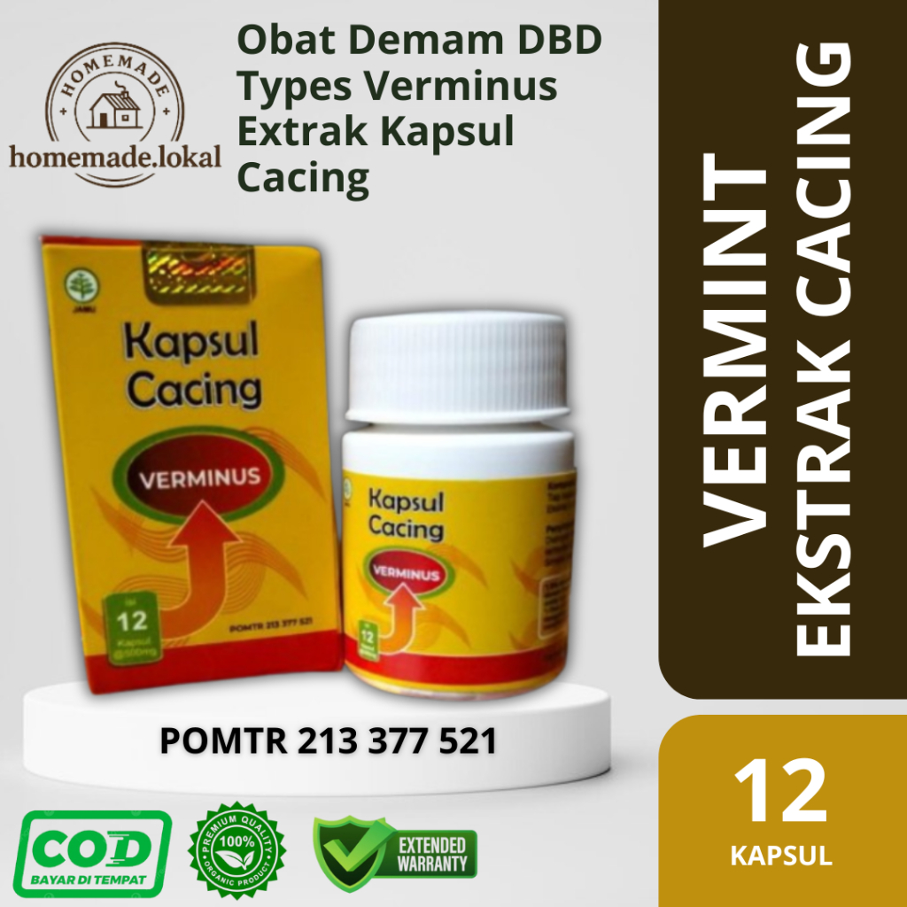 Vermint Cacing 12 Kapsul Obat Panas Demam Typus Tipes Vermin Fermin Fermint Herbal