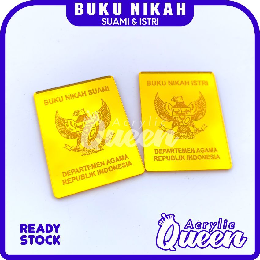 Replika Buku Nikah AKRILIK Mahar Miniatur Buku Nikah Akrilik Mirror Gold Mengkilap Pernikahan Sesera