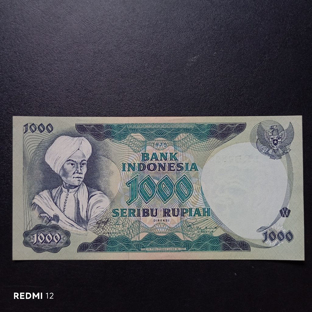 uang kertas 1000 rupiah diponegoro 1975 gres baru utuh asli