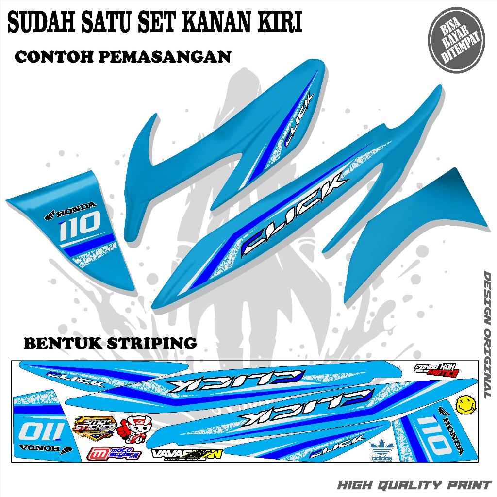 striping sticker variasi vario 110 karbu old lama/cw motif biru simpel keren terbaru
