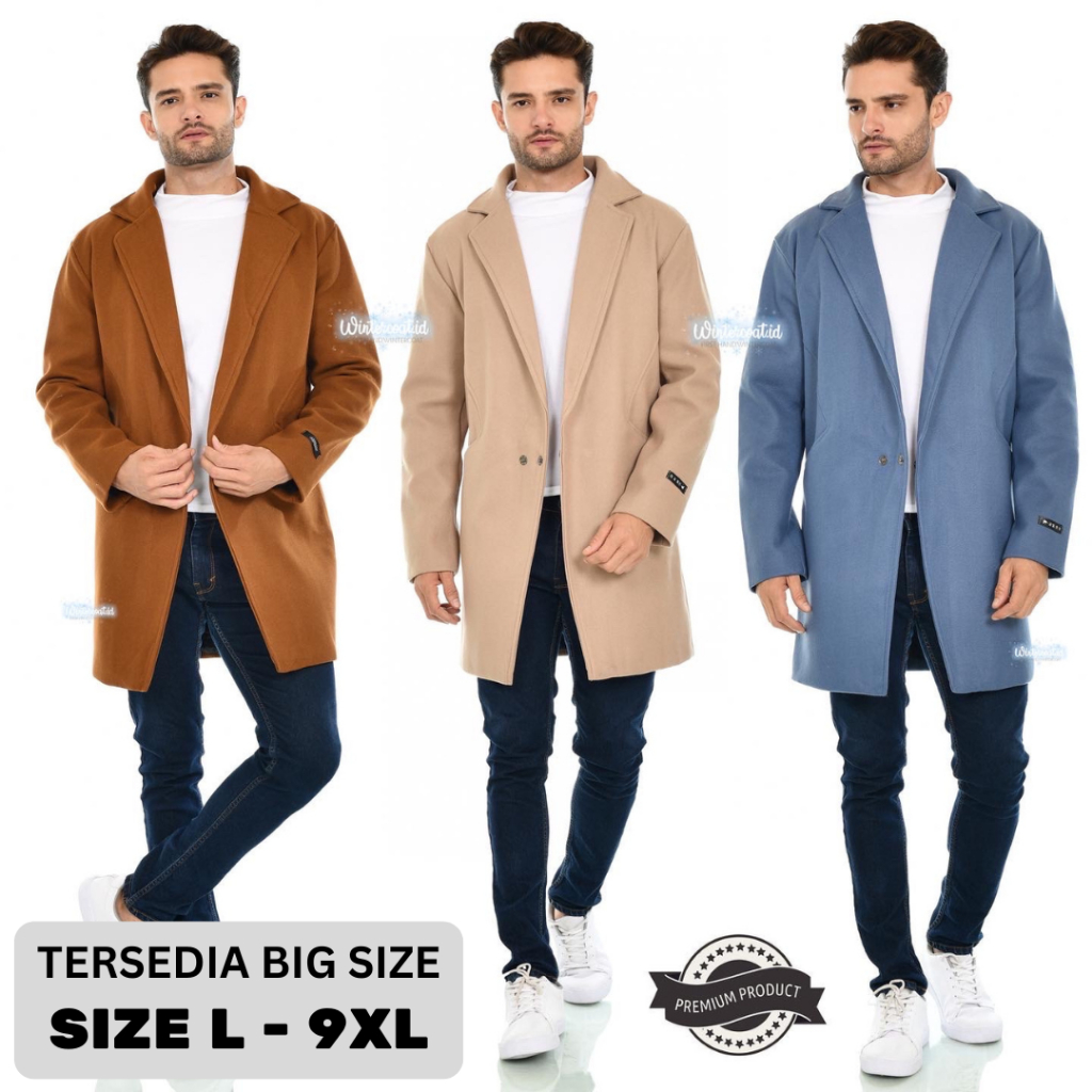 RAFFI Men wool coat L-9XL mantel pria import hangat jaket cowok korea panjang big size jumbo wol jac