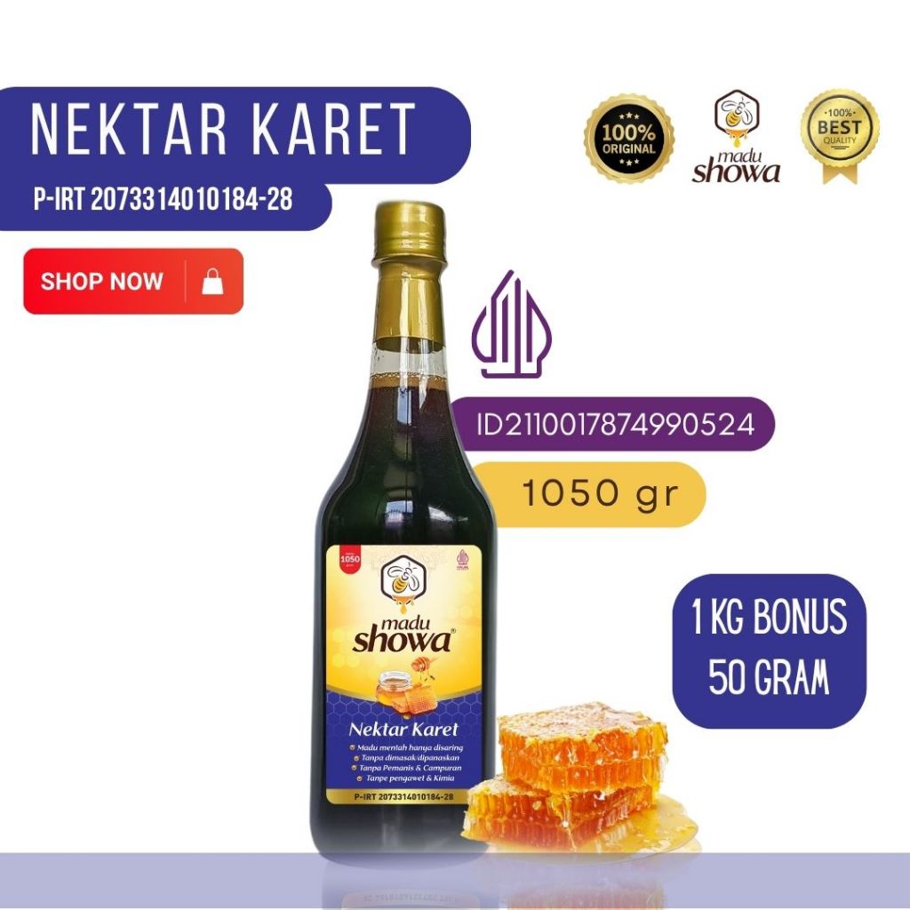 

Madu Showa - Madu Murni Nektar Bunga Karet 1 Kg Bonus 50 Gram - Asli 100 % Dinkes dan Halal