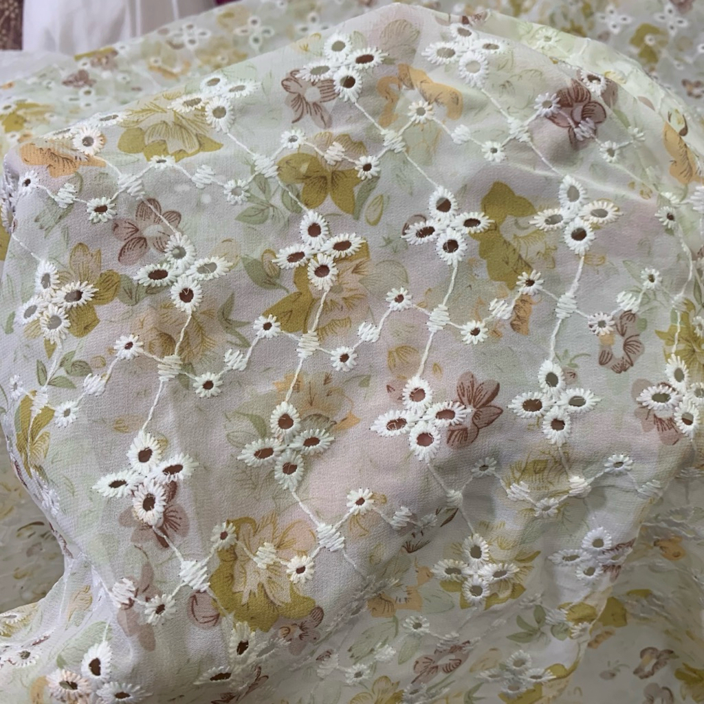 kain chiffon bordir printing - kain chiffon bordir - kain bordir chiffon motif - kain bordir premium