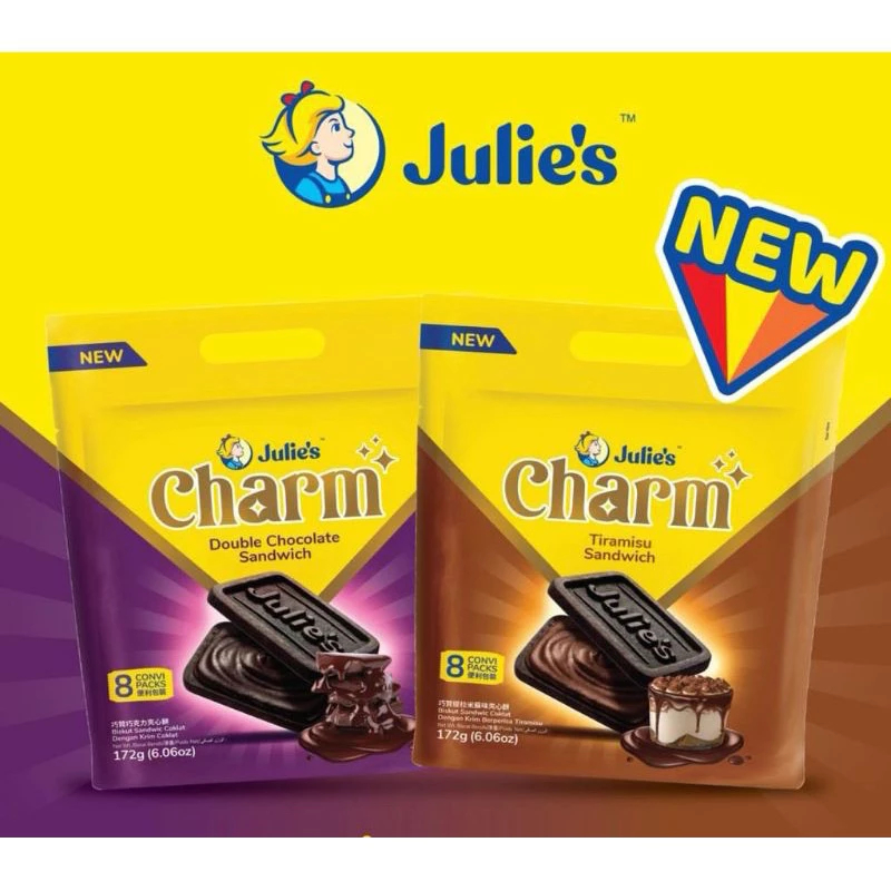 

Julies Charm Tiramisu Sandwich - Biscuit Julies Charm Double Chocolate Sandwich Biscuit 172g