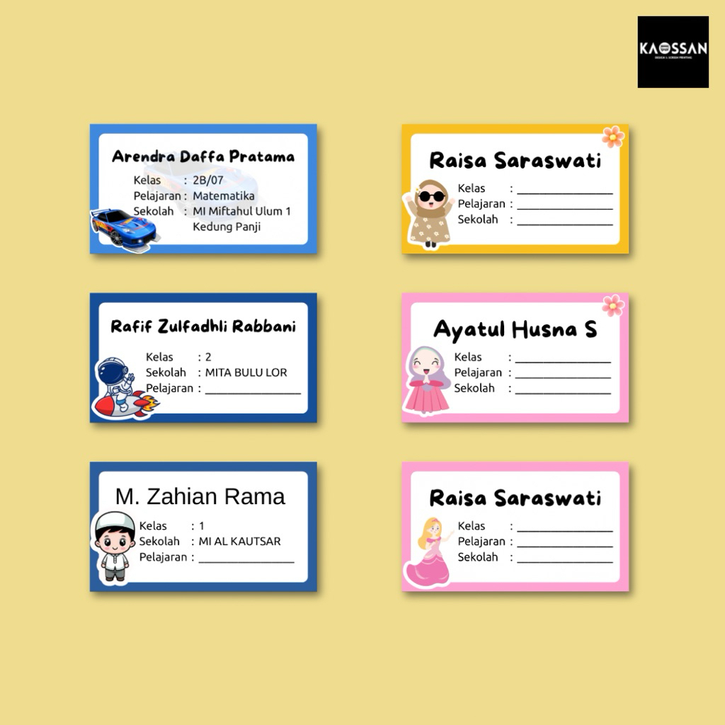 

40 pcs Stiker Label Nama Buku Custom Nama tahan air