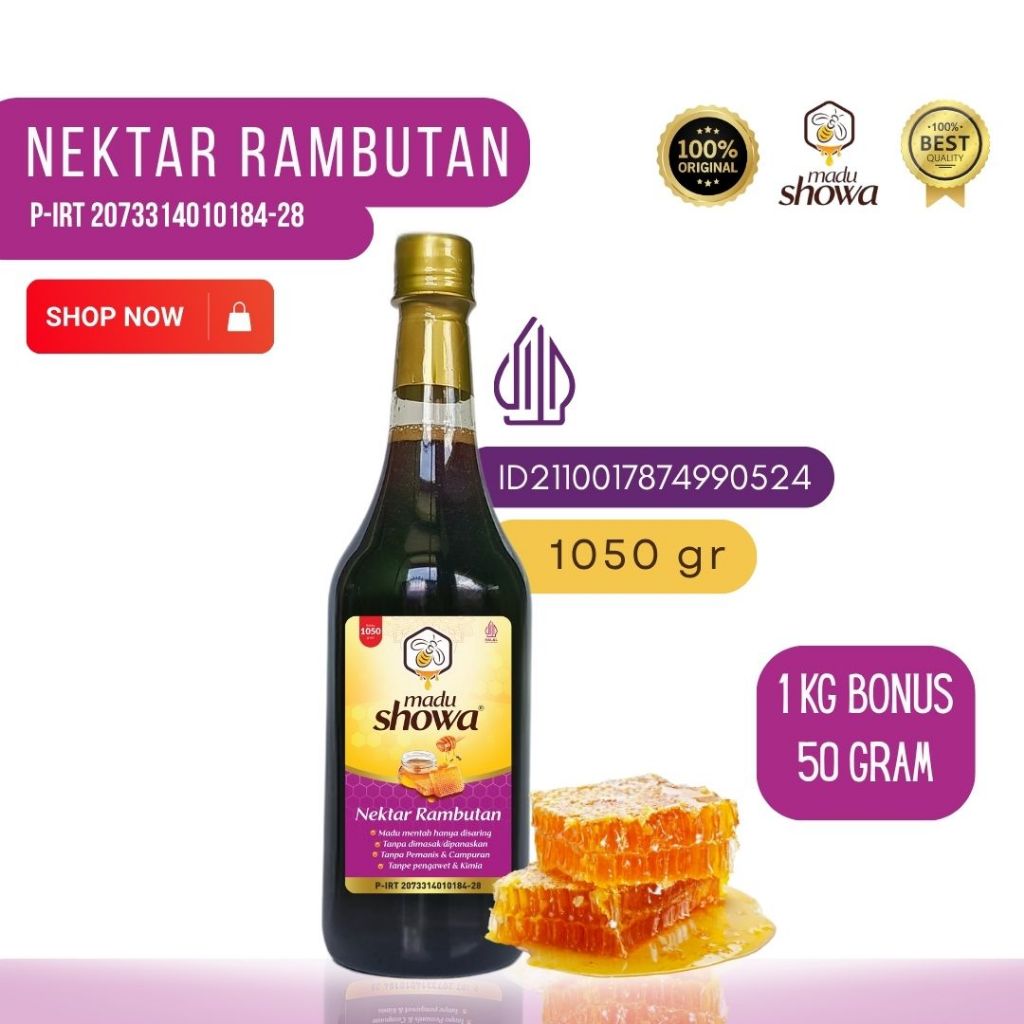 

Madu Showa - Madu Murni Bunga Rambutan 1 Kg Bonus 50 Gram - Asli 100 % Dinkes dan Halal