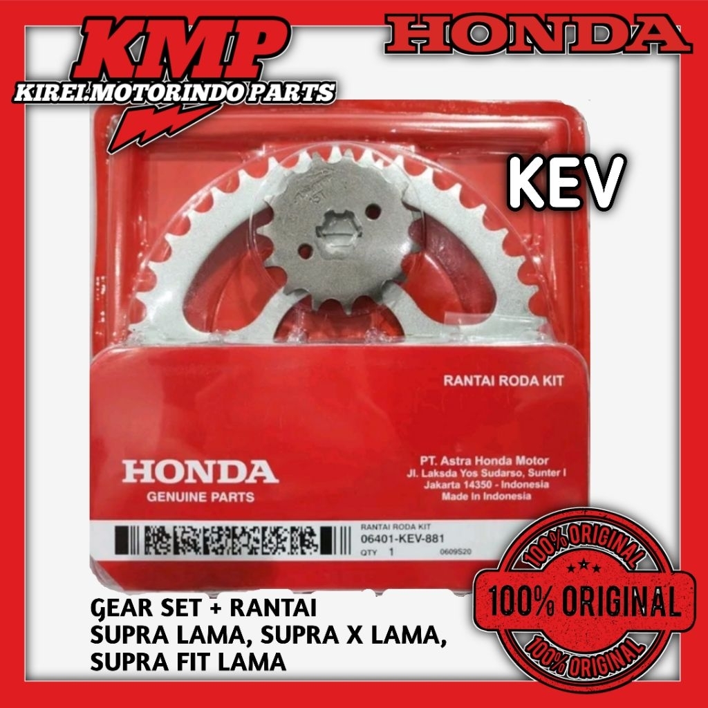 ORI GEAR SET HONDA+RANTAI, KODE KEV UNTUK MOTOR. SUPRA FIT LAMA, SUPRA X LAMA, SUPRA LAMA
