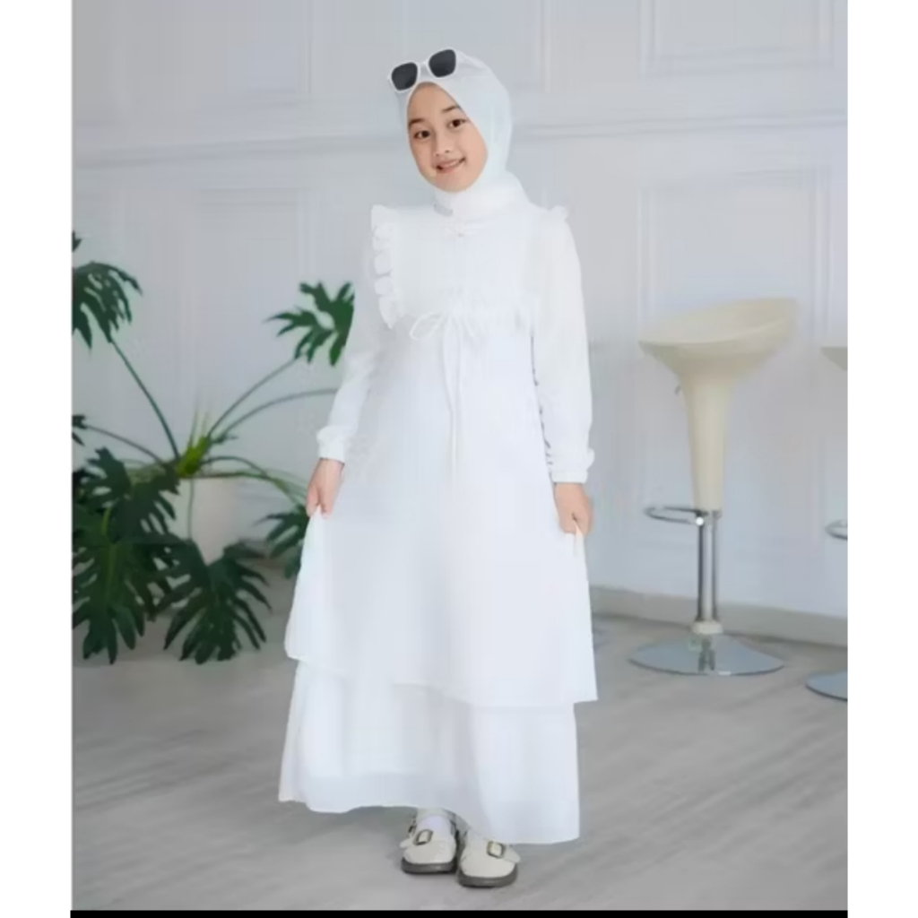 promo h02 gamis busana muslim anak 3-13 thn warna hitam - putih terbaru bahan ceruti babydoll