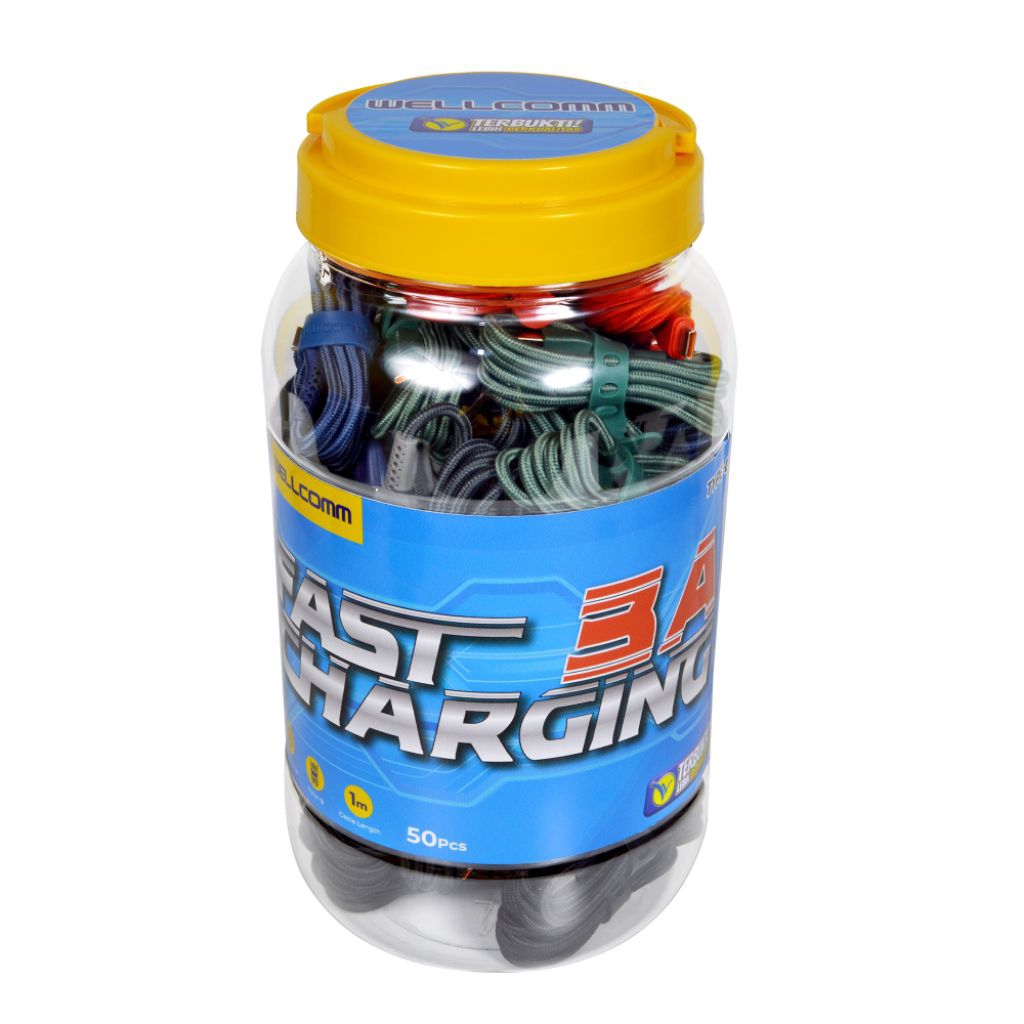 kabel data nylon B+toples 1M isi 50 pcs usb TYPE-C WELLCOMM