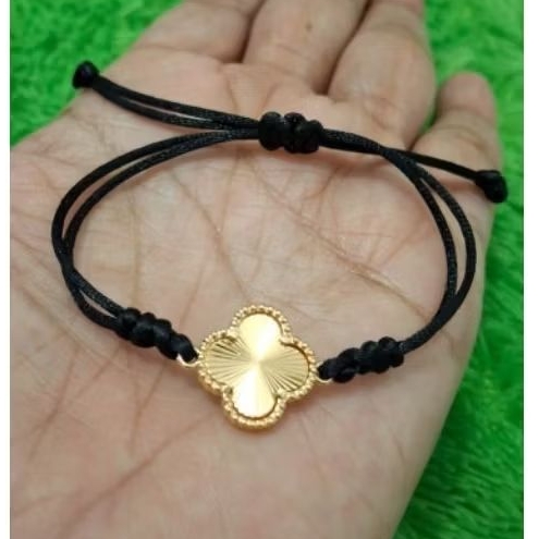 Gelang Tali Hitam Bunga Titanium