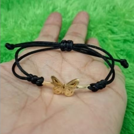 Gelang Tali Hitam Kupu Titanium