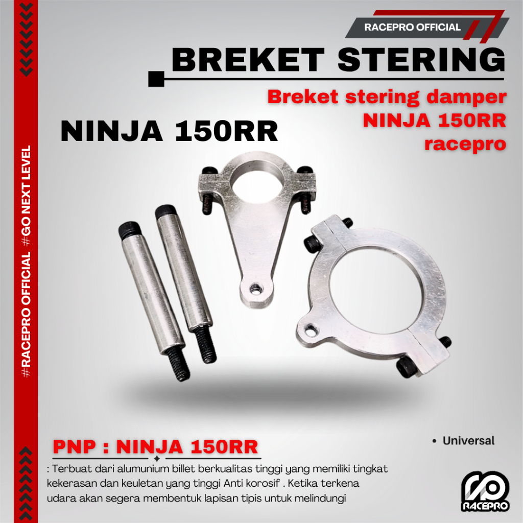 BREKET STERING DAMPER NINJA 150RR DUDUKAN STERING DAMPER NINJA RR STERING DAMPER RACEPRO