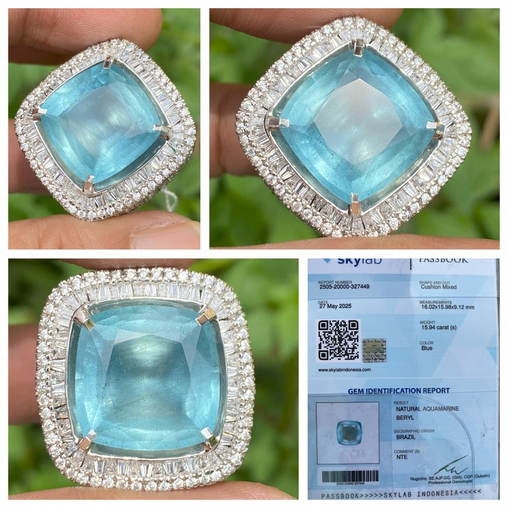 Natural 15.94ct blue aquamarine beryl ring perak handmade