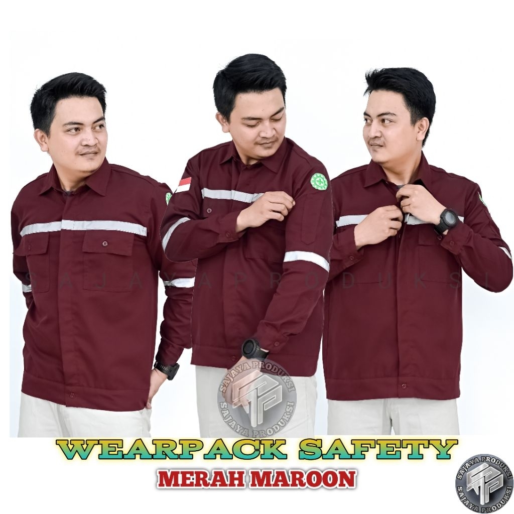 Baju kerja proyek warna merah maroon wearpack safety kemeja safety lengan panjang