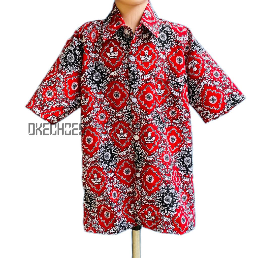 Kemeja Batik Lengan Pendek Merah Putih anak SD