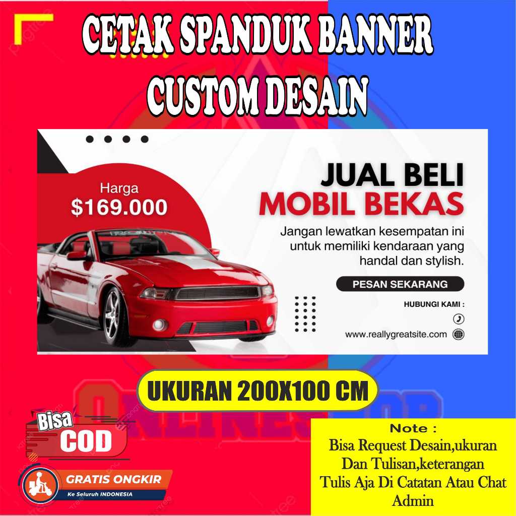 PRINT CETAK SPANDUK BANNER 200X100 JUAL BELI MOBIL BEKAS CUSTOM DESAIN BAHAN TEBAL