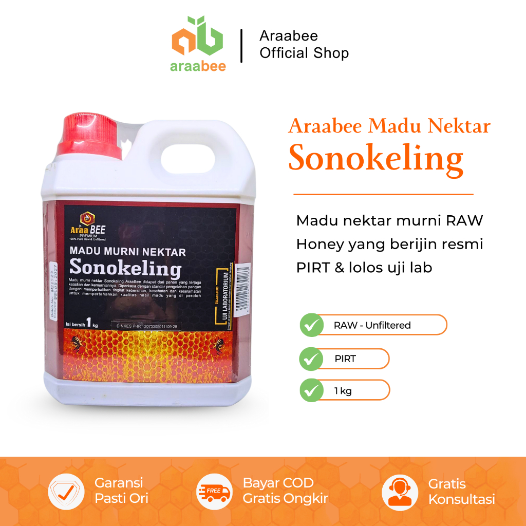 

ARAABEE Madu Murni Nektar Sonokeling 1kg Asli 100% Tanpa Campuran RAW Honey Unfiltered