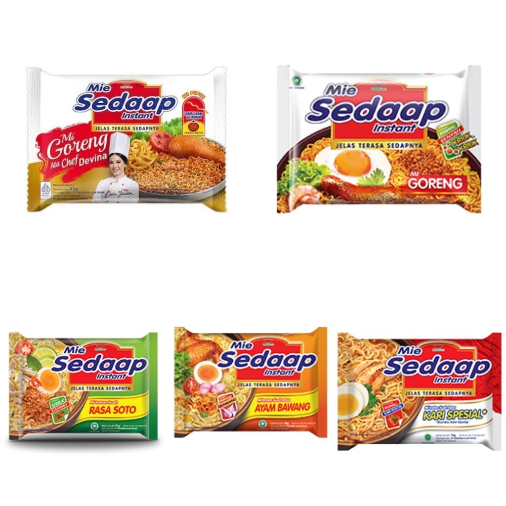 

Mie Instan Sedaap Goreng Kuah Soto Ayam Bawang Goreng Chef Devina 76g