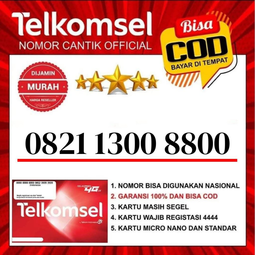 KARTU CANTIK PERDANA TELKOMSEL SERI RIBUAN RATUSAN 0821 XX00 8800