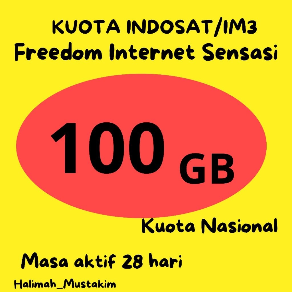 Paket Data Internet Indosat Freedom Internet Sensasi 100 GB untuk 28 hari full 24 jam tanpa pembagia
