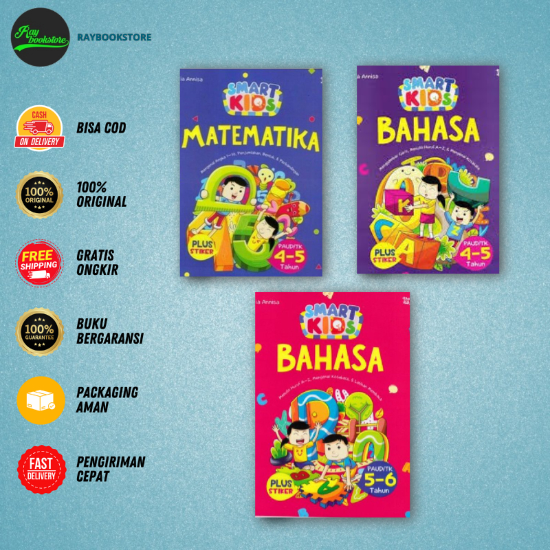 BUKU SMART KIDS MATEMATIKA PAUD TK 4-5 TAHUN, SMART KIDS BAHASA PAUD TK 4-5 TAHUN & SMART KIDS BAHAS