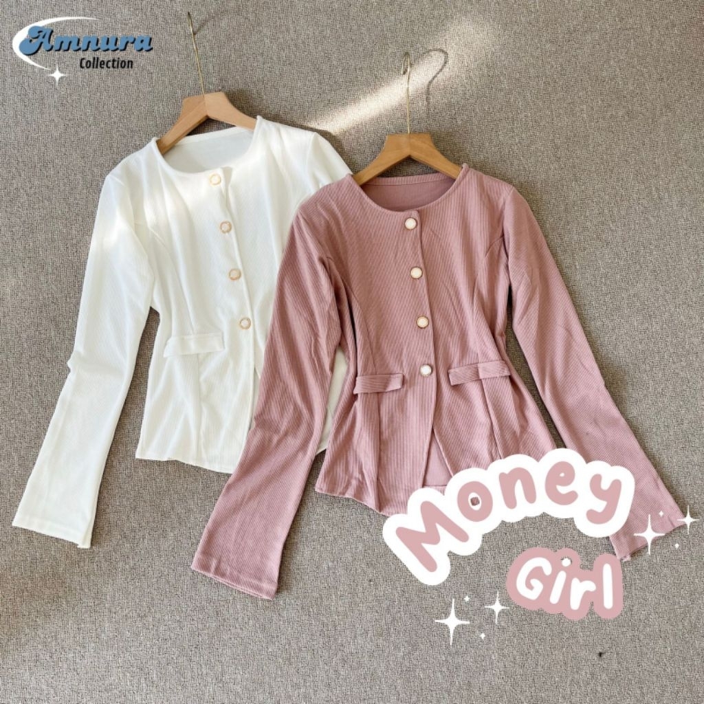 Blazer Crop Cewek Fit Body | Money Girl Fitted Blazer Top | Atasan Fit Body | Blouse Crop Korea Keki