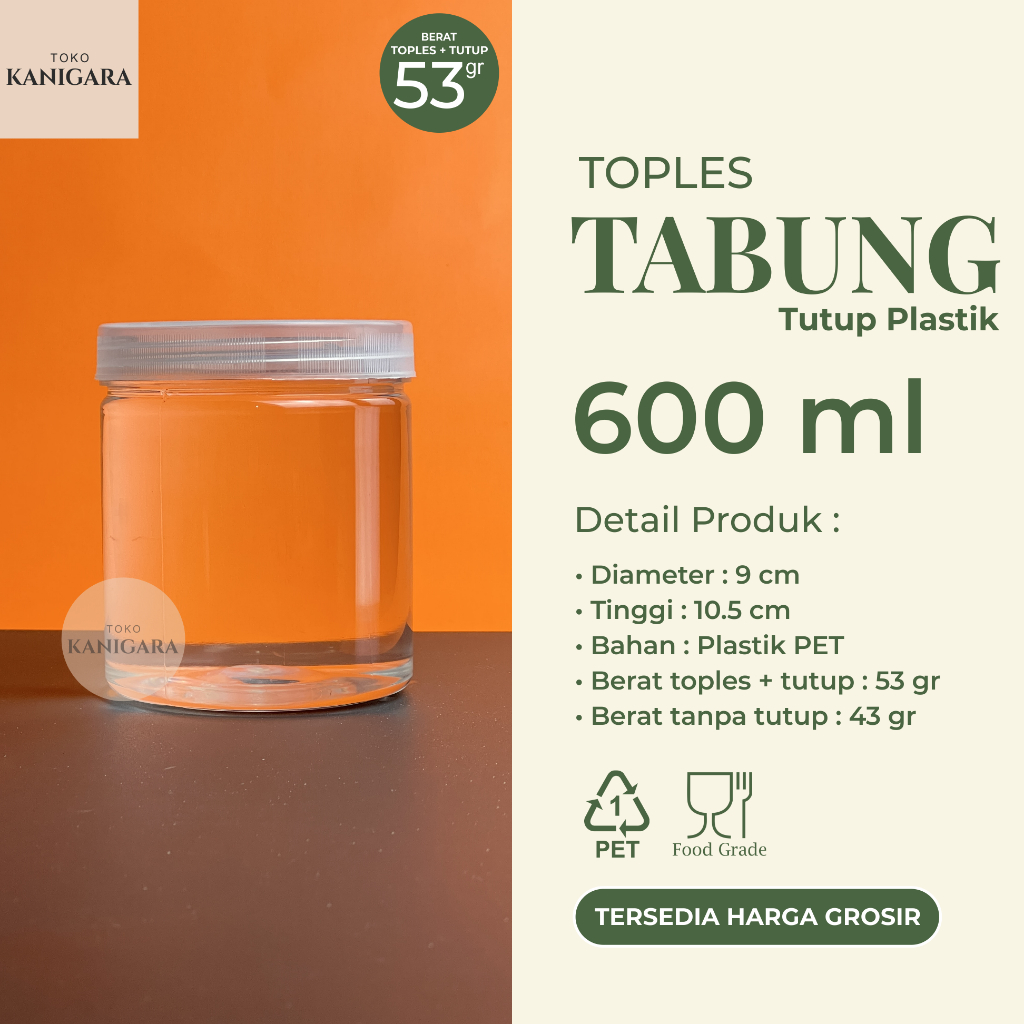 Toples Tabung 600 ml - TUTUP PLASTIK - Toples plastik 600ml GROSIR - Toples Kemasan Makanan, Hampers