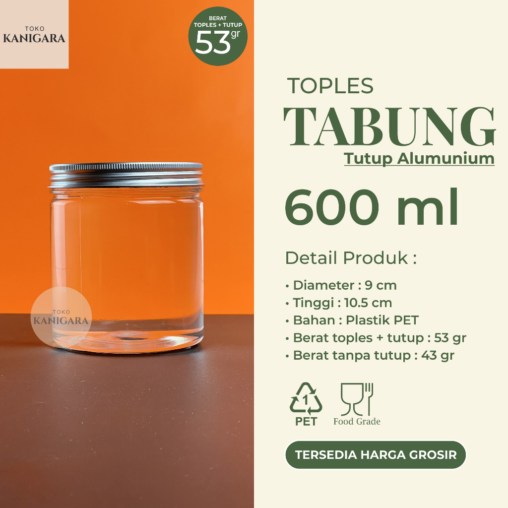Toples Tabung 600 ml TUTUP ALUMUNIUM - Toples Plastik 600ml GROSIR - Kemasan Kue Kering, Hampers