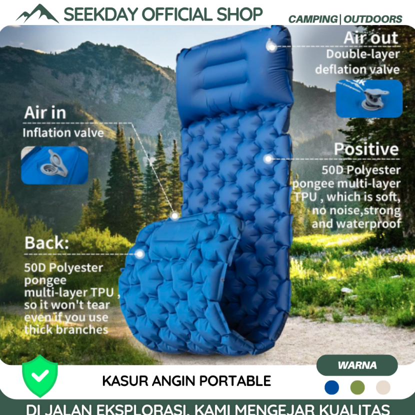 Seekady Kasur Angin Portable Kasur Tiup Camping Kasur Tidur Angin Sleeping Pad Pemasangan tiup