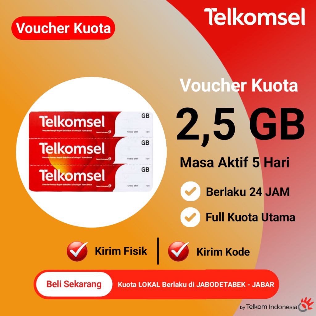 Voucher Telkomsel 2,5 GB 5 Hari / Voucher Kuota Telkomsel 2,5 GB