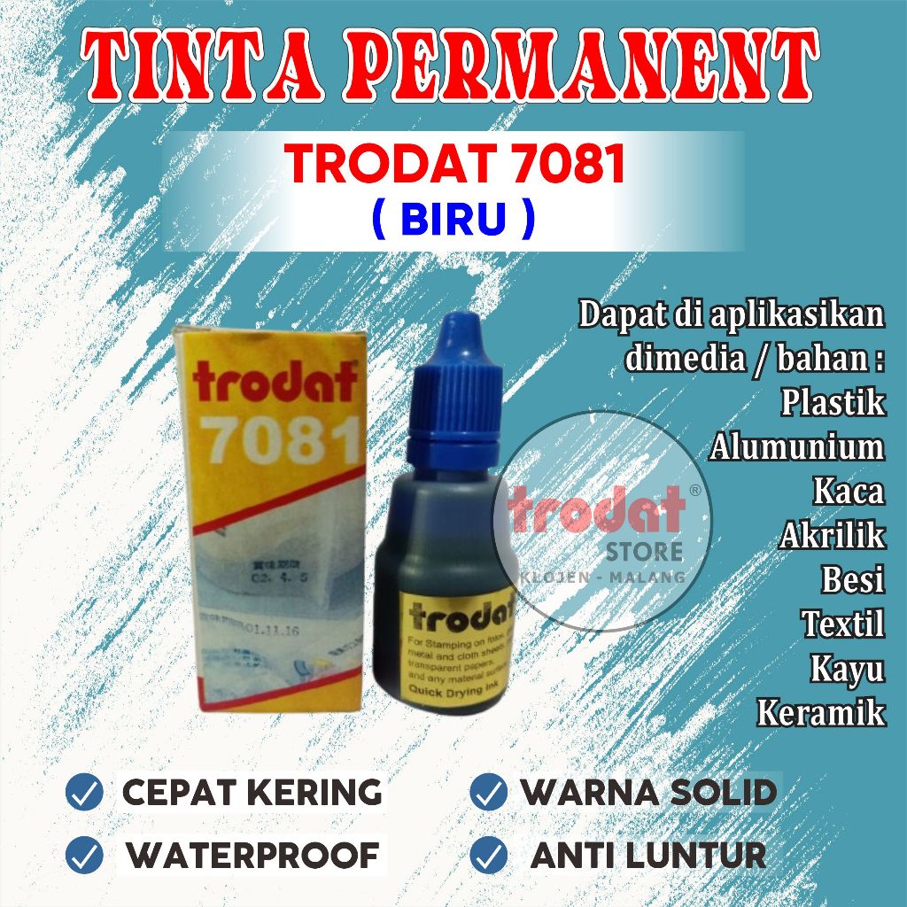 

Tinta Trodat 7081 BLUE, Tinta Permanen Untuk plastik, gelas , kertas foto, kertas glossy dll