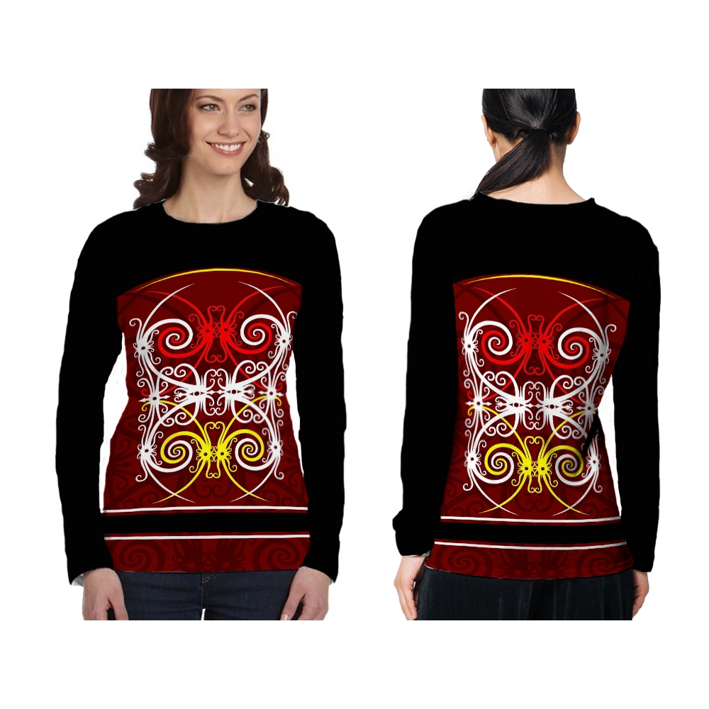 Baju Dayak Kaos Cewek Motif Batik Dayak Kalimantan Lengan Panjang Fullprint
