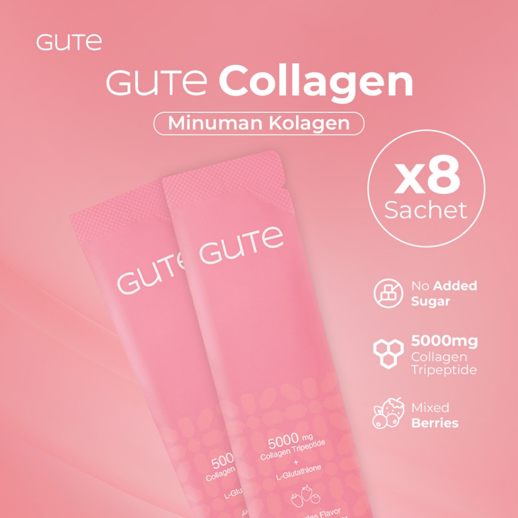 GUTE 8 sachet Collagen Drink with 5000mg Collagen Tripeptide L-Glutathione Kolagen Tanpa Gula