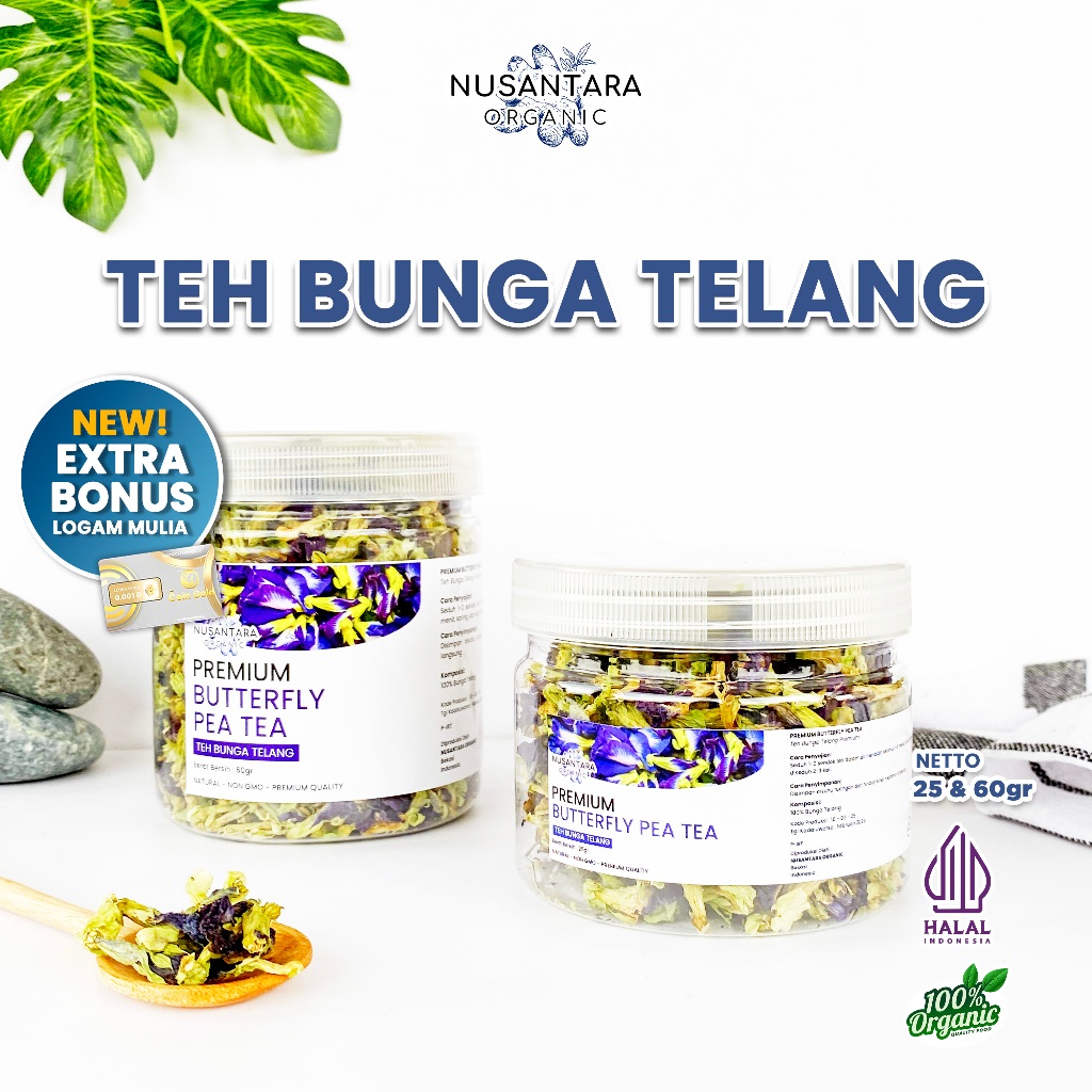 

Nusantara Organic Teh Bunga Telang Siap Saji Butterfly Pea Tea Alami Kering Organik Herbal