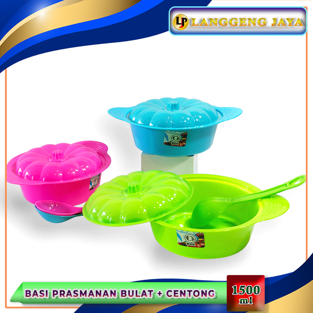 Langgeng Jaya - (Isi 6 pcs) Basi Prasmanan Plastik Bulat + Centong Tempat Hidangan Prasmanan Wadah S