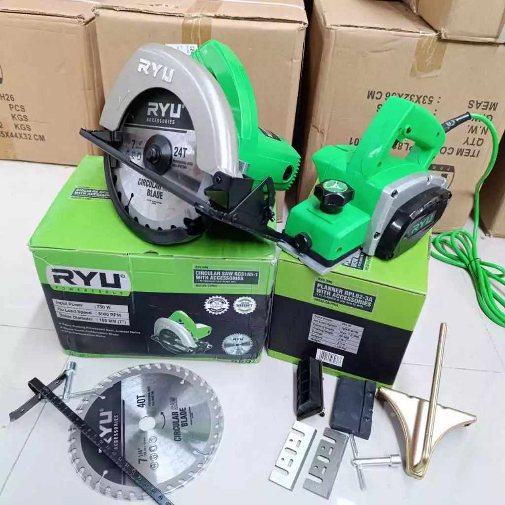 CUCI GUDANG  RYU Paket Circular Saw Mesin Gergaji Listrik RCS185-1 Dan Mesin Planer Serut Ketam Pasa