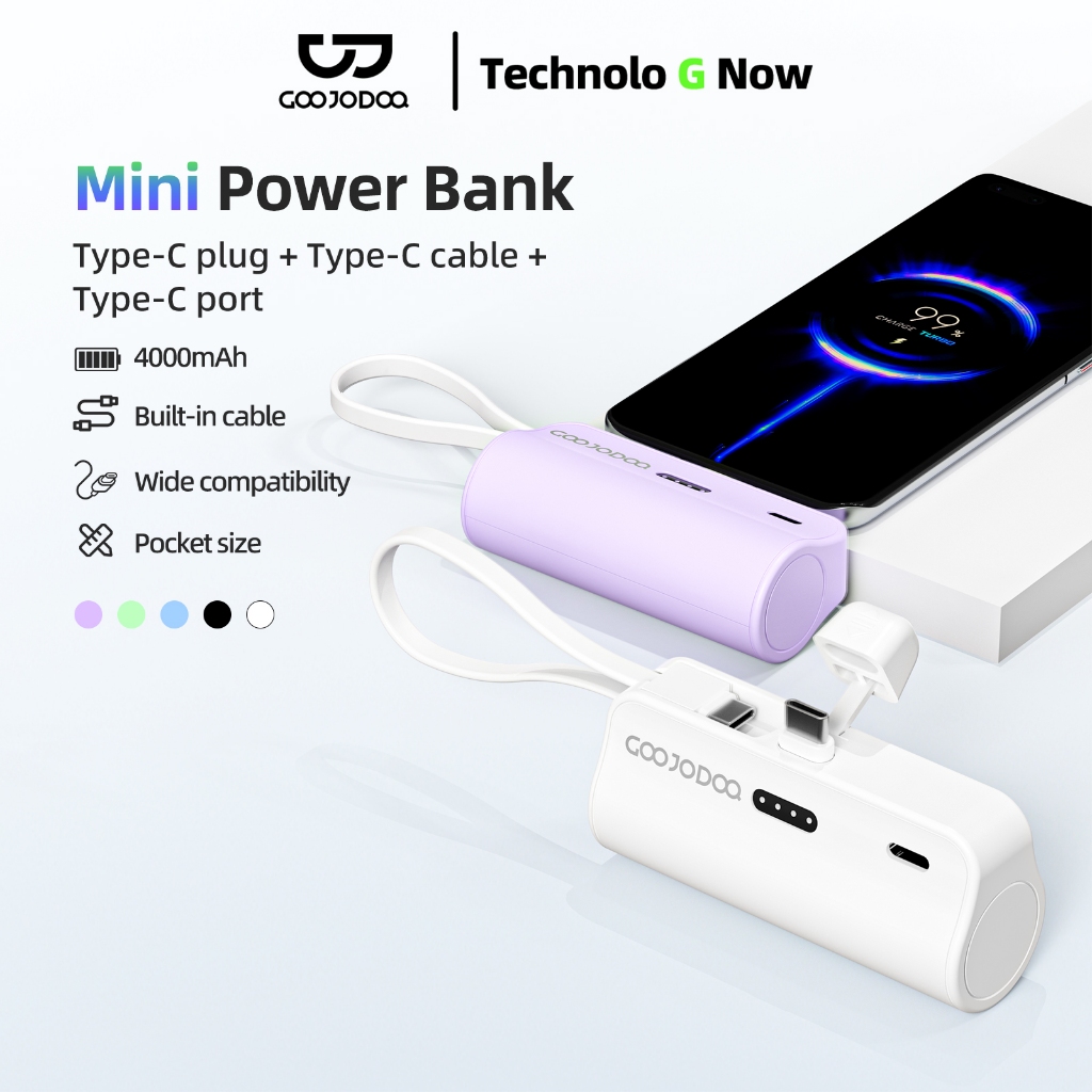 GOOJODOQ 4000mah Mini Powerbank for iphone Android Phone Built in Cable Small Portable Charge Lightn