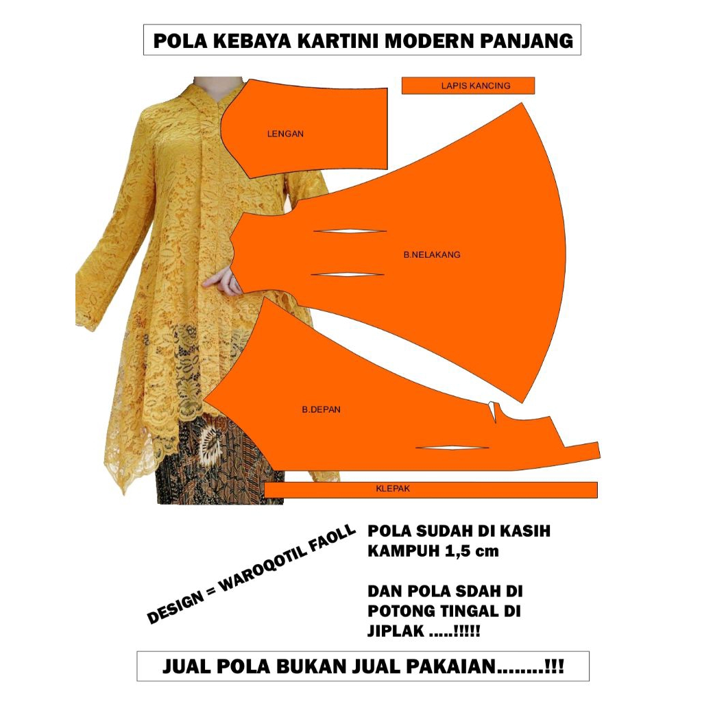 pola kebaya kartini modern panjang