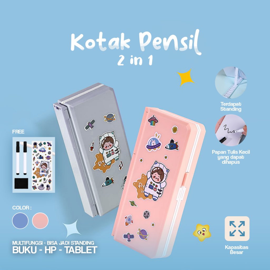 

Tempat Pensil 2IN1 Multifungsi | Pencil Case Book Holder Kotak Pensil Lipat dengan Tatakan Buku dan Papan Tulis
