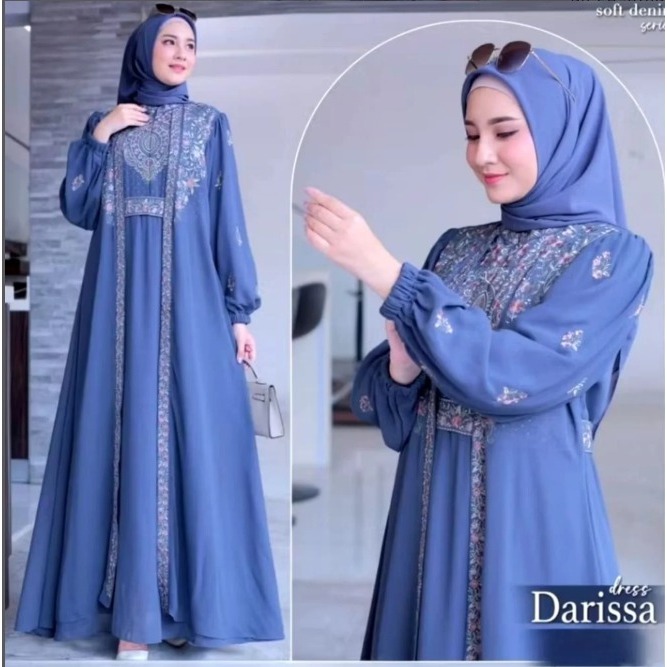 DARISA DRESS Baju Gamis Kondangan Bordir Ibu Ibu Bahan Ceruty Babydoll Full Furing Gamis Hitam Serag