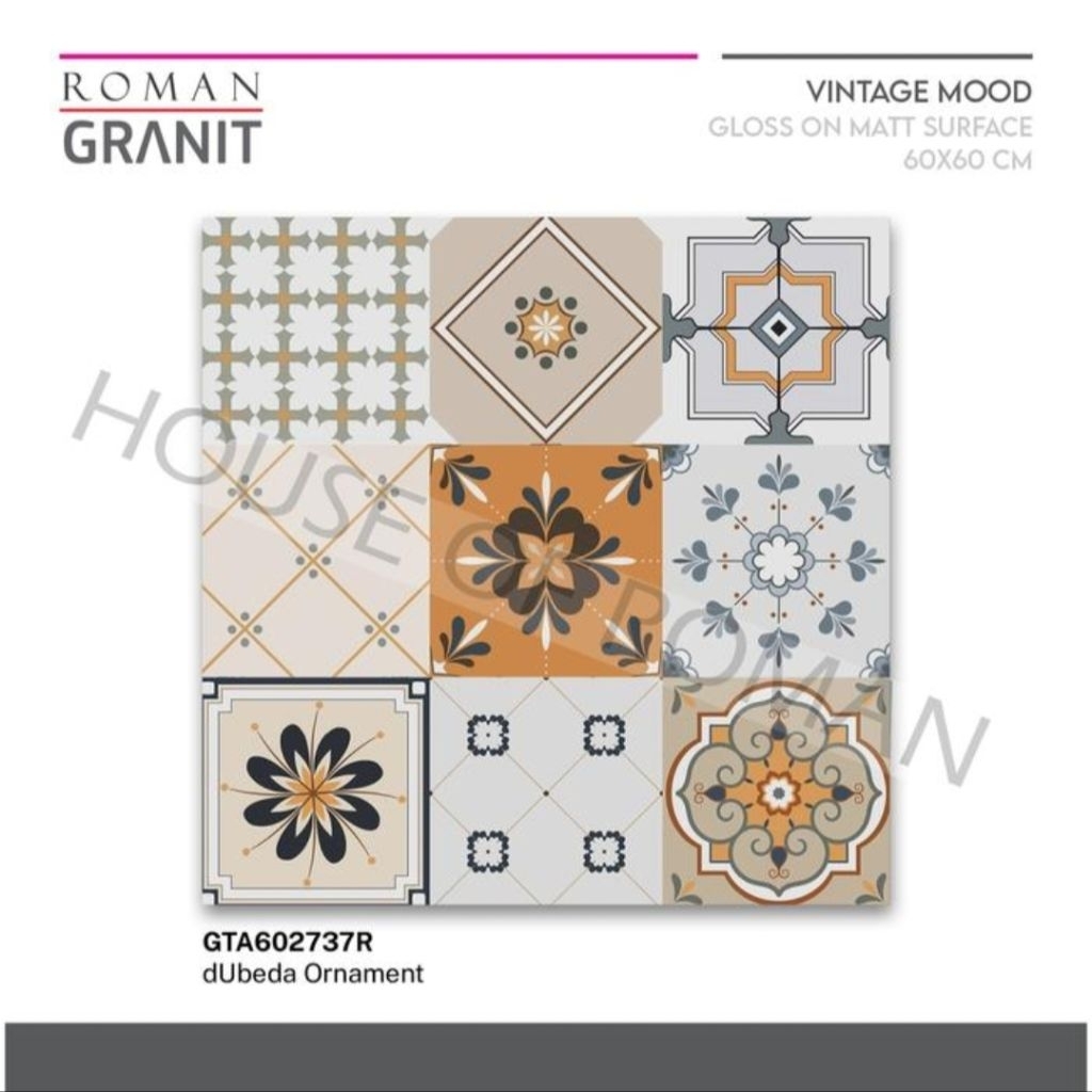 Roman Granit Lantai 60x60 dUbeda Ornament (Vintage Mood) / Lantai Granit Motif Tegel Jadul / Granit 