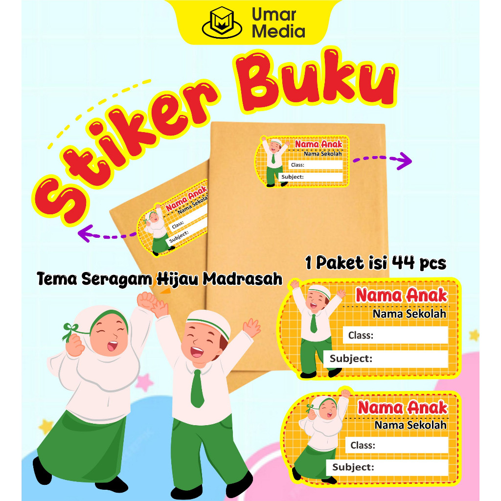 

Label Nama Buku Stiker Nama Tema Madrasah Baju Hijau Sticker Buku Mapel Label Custom Nama Anak Stiker buku tulis