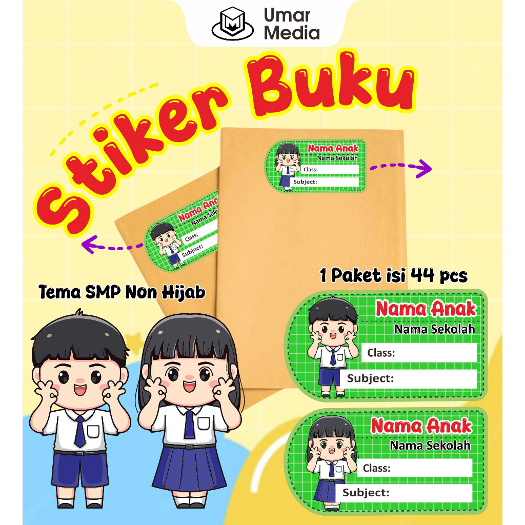 

Label Nama Buku Stiker Nama Tema SMP Non Hijab Sticker Buku Mapel Label Custom Nama Anak Stiker buku tulis