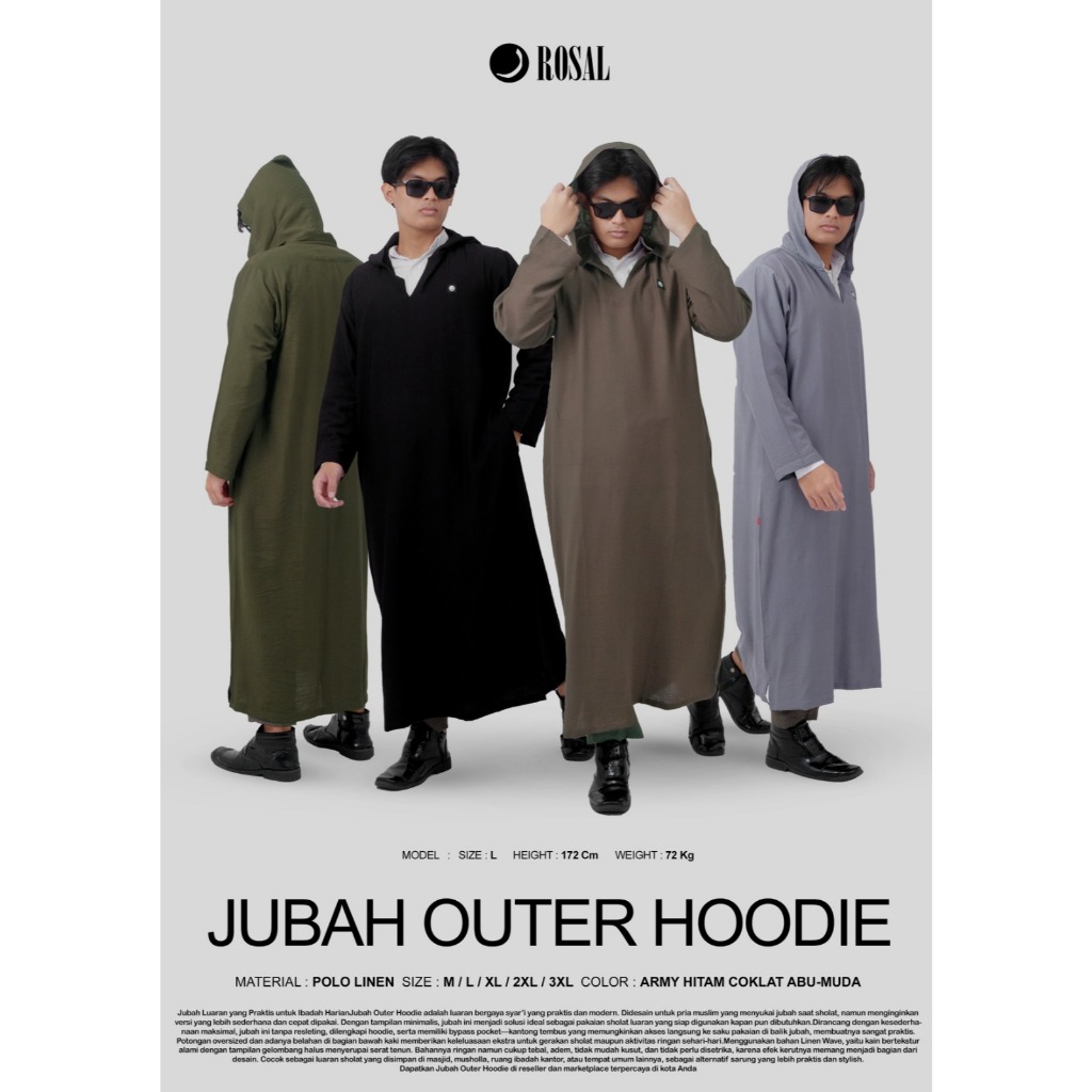 Jubah Outer Hoodie Rosal Gamis Sholat Pria Dewasa Praktis Modern